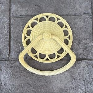 Vintage 1970 Homco Plastic Towel Ring Faux Wicker Rattan Retro Pastel Yellow USA
